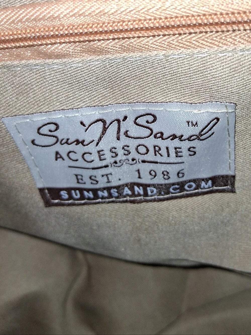 SUN and SAND Cream and Brown Stripe Tote Bag with Rope Closure Detail NWT